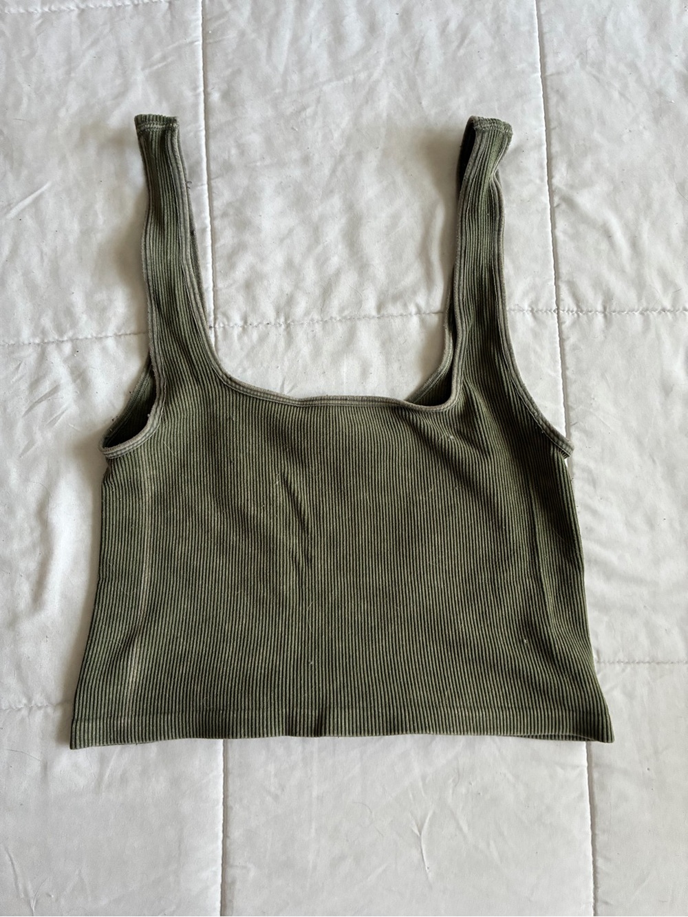 Forever 21 Olive Ribbed Square-Neck Crop Top